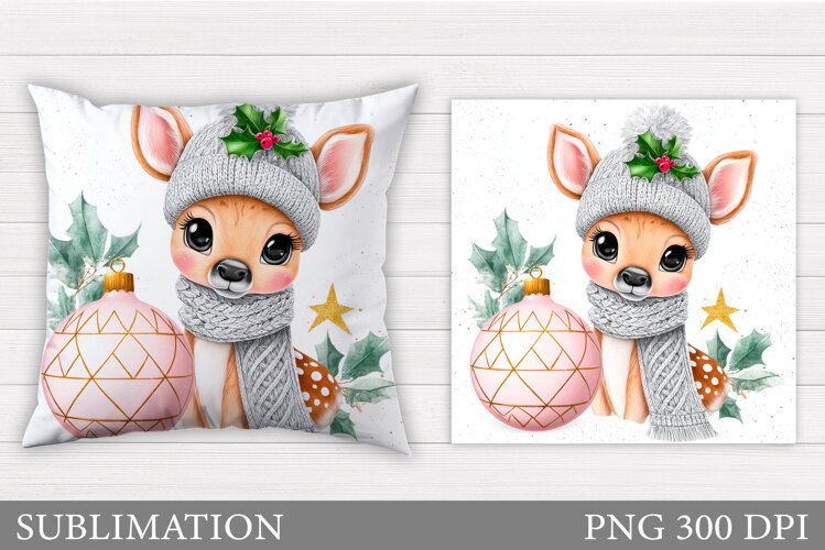 Christmas Deer Pillow Design. Christmas Pillow Sublimation example image 1