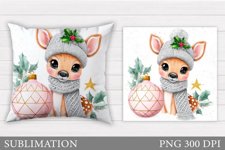 Christmas Deer Pillow Design. Christmas Pillow Sublimation