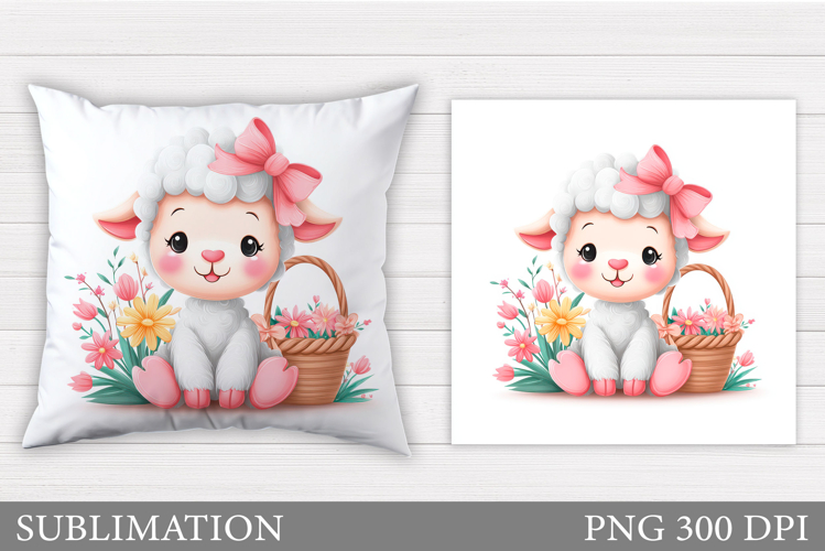 Cute Lamb Pillow Design. Lamb Flowers Pillow Sublimation