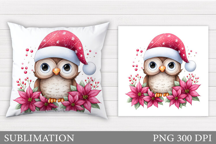 Christmas Owl Pillow Design. Christmas Pillow Sublimation example image 1