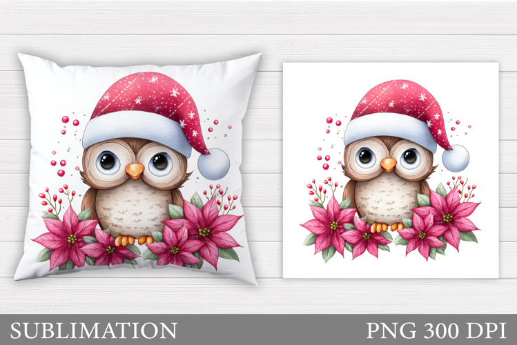 Christmas Owl Pillow Design. Christmas Pillow Sublimation