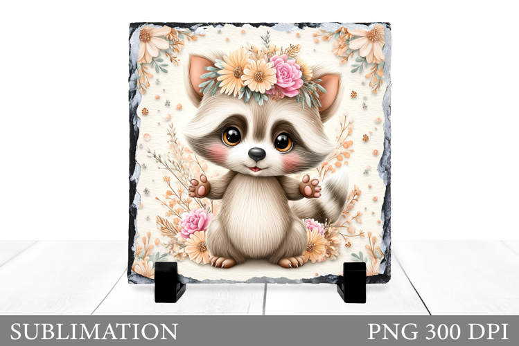 Raccoon Sublimation. Cute Raccoon Slate Sublimation