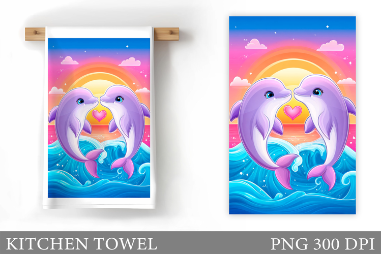 Dolphins Kitchen Towel Sublimation. Sea Kitchen Towel Design