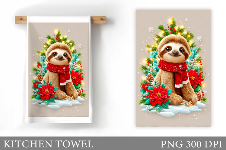 Christmas Sloth Kitchen Towel. Christmas Kitchen Towel