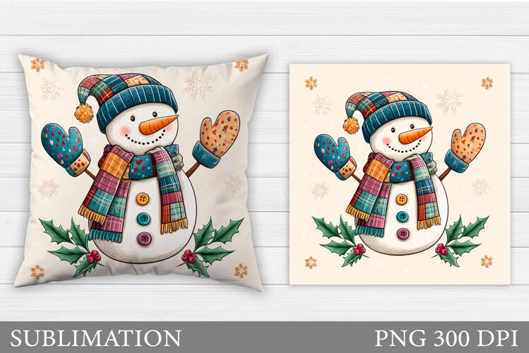 Cute Snowman Pillow Sublimation. Christmas Pillow Design example image 1