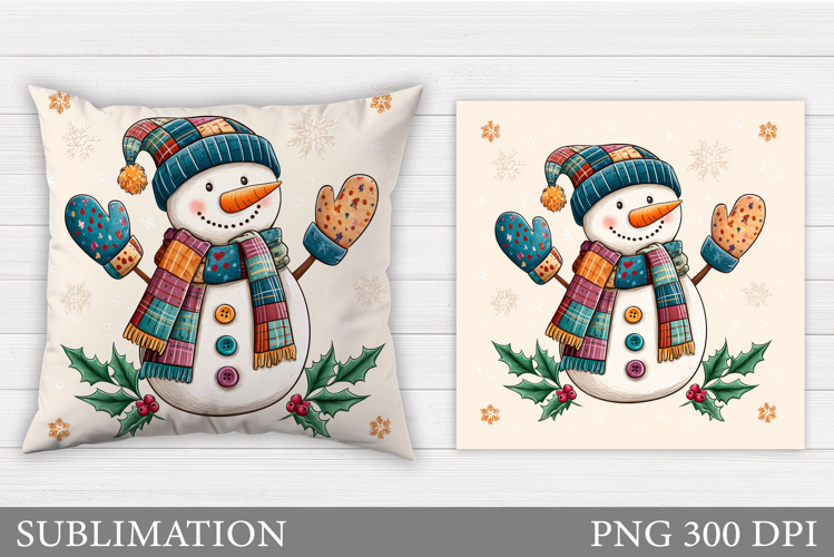 Cute Snowman Pillow Sublimation. Christmas Pillow Design