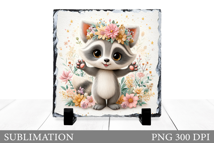 Raccoon Sublimation. Cute Raccoon Slate Sublimation