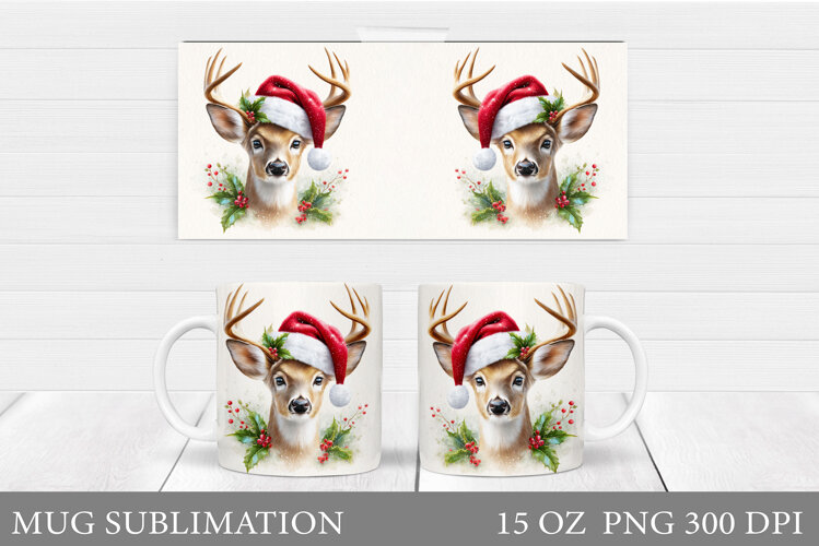 Reindeer Mug Wrap Design. Christmas Mug Sublimation example image 1