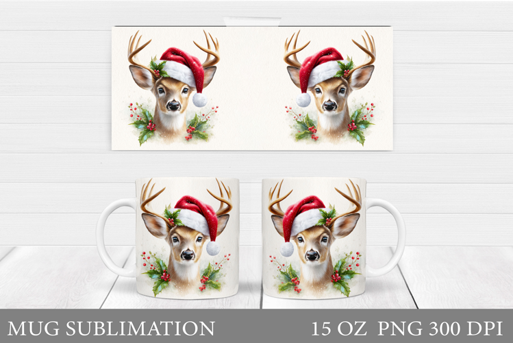Reindeer Mug Wrap Design. Christmas Mug Sublimation