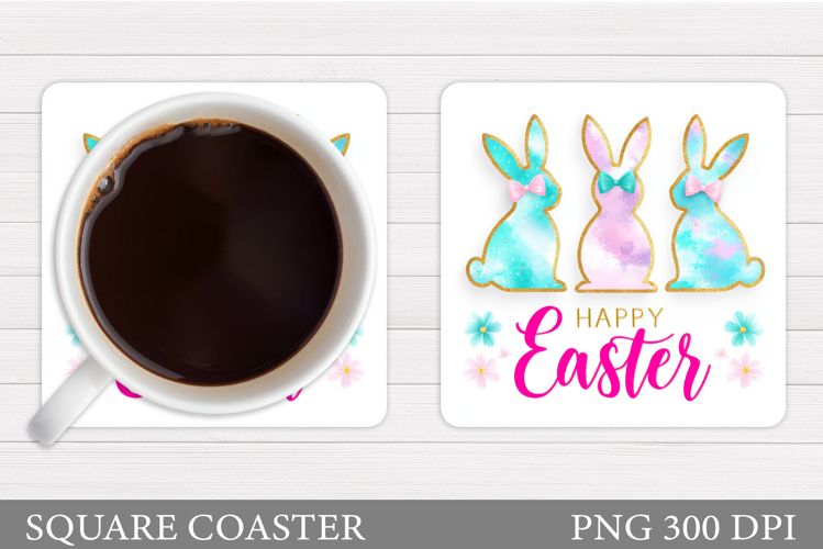 Bunny Easter Coaster Design. Easter Bunny Square Coaster