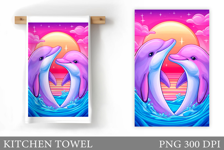 Dolphins Kitchen Towel Design. Sea Kitchen Towel Sublimation