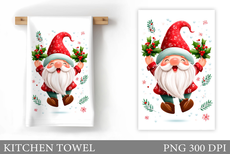 Christmas Kitchen Towel. Christmas Gnome Kitchen Towel
