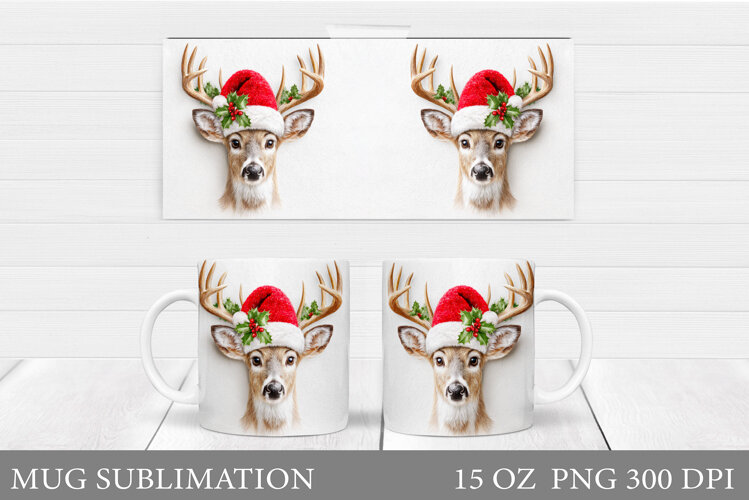 Reindeer Mug Wrap Design. Christmas Mug Sublimation example image 1