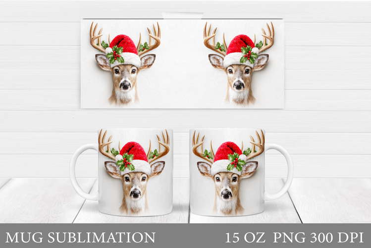 Reindeer Mug Wrap Design. Christmas Mug Sublimation