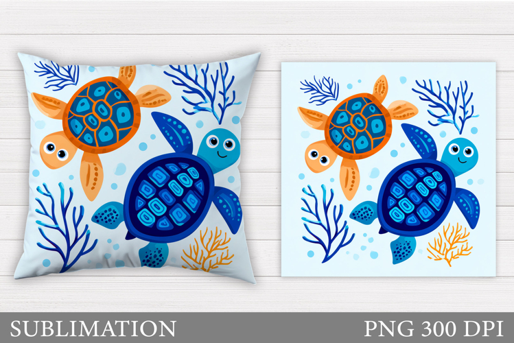 Cute Turtle Pillow Design. Sea Turtle Sublimation