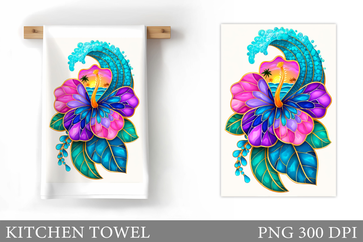 Hibiscus Kitchen Towel. Floral Kitchen Towel Sublimation