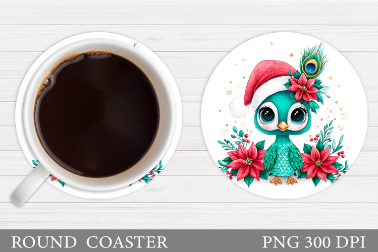 Christmas Peacock Coaster. Christmas Coaster Sublimation