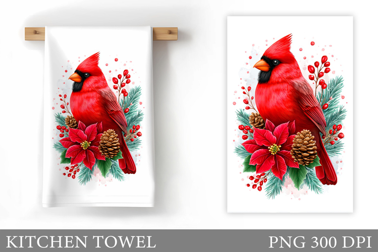 Christmas Cardinal Kitchen Towel. Christmas Kitchen Towel