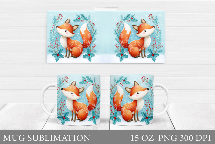 Christmas Fox Mug Design. Christmas Mug Sublimation