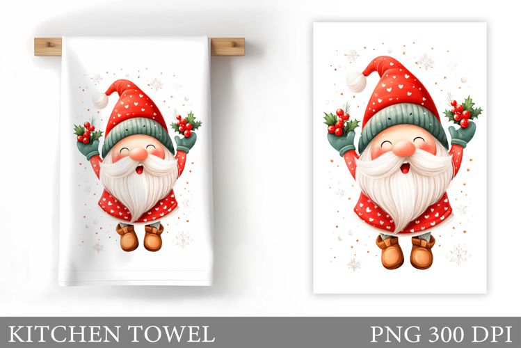 Christmas Kitchen Towel. Christmas Gnome Kitchen Towel