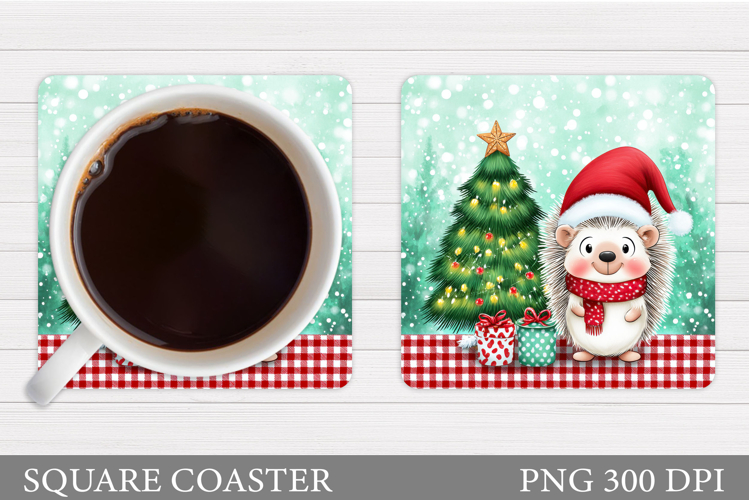 Christmas Hedgehog Coaster. Cute Hedgehog Coaster Design
