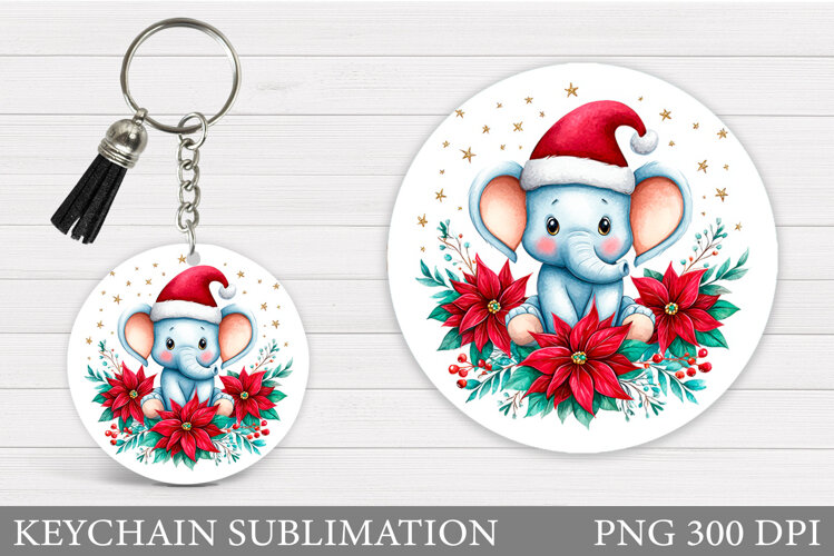 Christmas Elephant Keychain. Winter Elephant Keychain Design example image 1
