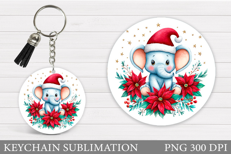 Christmas Elephant Keychain. Winter Elephant Keychain Design
