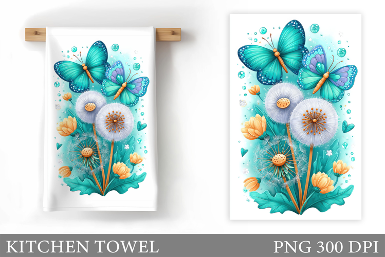 Butterflies Kitchen Towel. Flowers Kitchen Towel Design