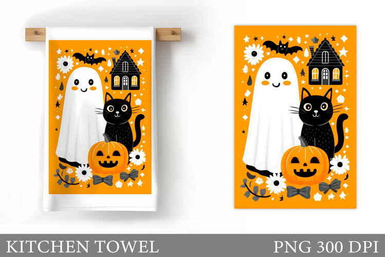 Halloween Kitchen Towel Design. Cute Halloween Sublimation example image 1