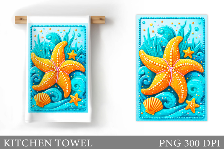 Starfish Kitchen Towel. Seashell Kitchen Towel Design