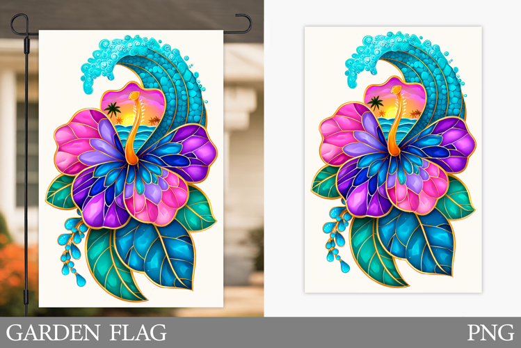 Hibiscus Garden Flag Design. Tropical Flowers Garden Flag