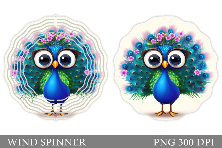Cute Peacock Wind Spinner Design. Cute Peacock Sublimation example image 1