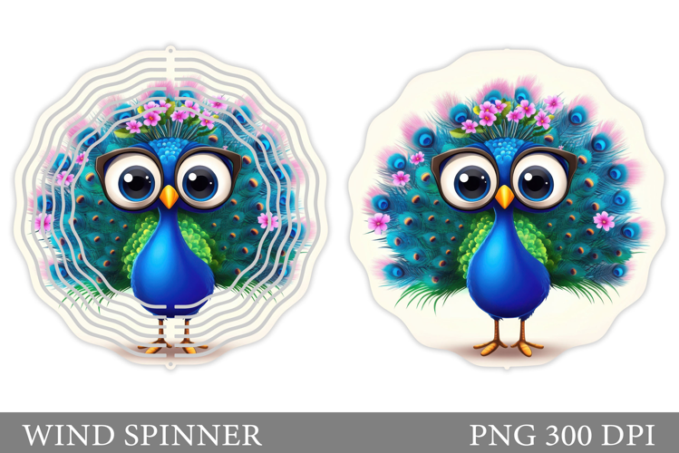 Cute Peacock Wind Spinner Design. Cute Peacock Sublimation