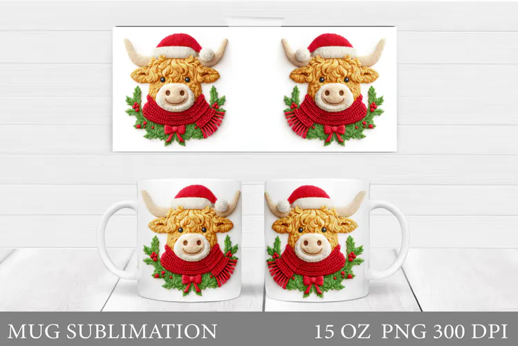 Christmas Cow Mug Design. Christmas Mug Sublimation