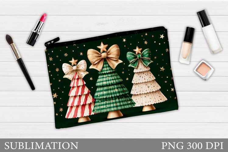 Christmas Cosmetics Bag. Christmas Tree Makeup Bag Design example image 1
