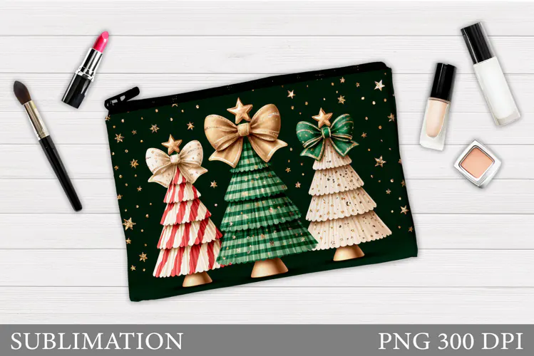 Christmas Cosmetics Bag. Christmas Tree Makeup Bag Design