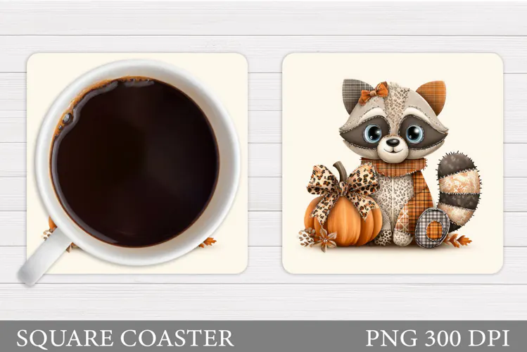 Fall Raccoon Coaster Design. Cute Raccoon Coaster