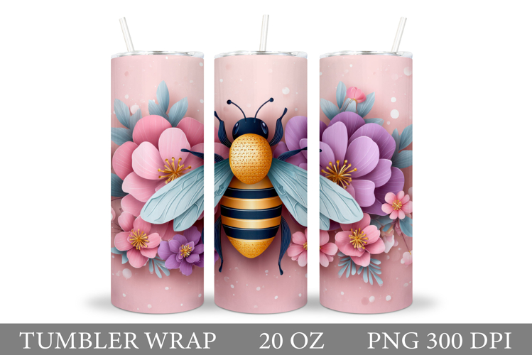 Bee Tumbler Design. Flowers Tumbler Sublimation