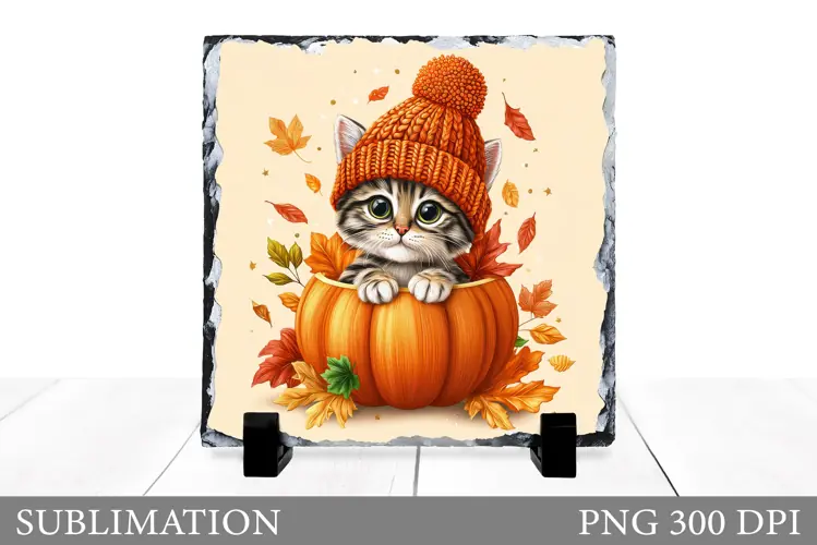 Fall Cat Sublimation. Fall Cat Slate Design
