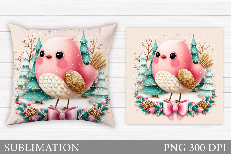 Christmas Bird Pillow Design. Christmas Pillow Sublimation example image 1