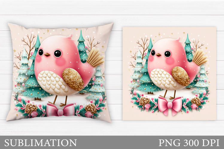 Christmas Bird Pillow Design. Christmas Pillow Sublimation