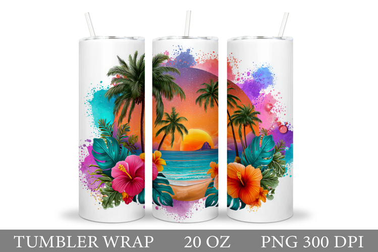 Palm Tree Tumbler Sublimation. Sea Tumbler Design example image 1