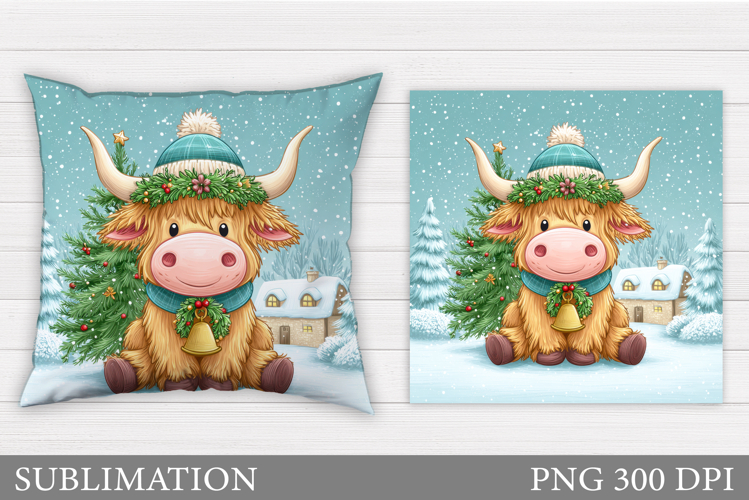 Christmas Cow Pillow Design. Christmas Pillow Sublimation