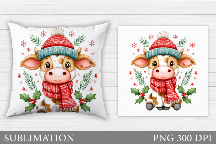 Christmas Cow Pillow Design. Christmas Pillow Sublimation