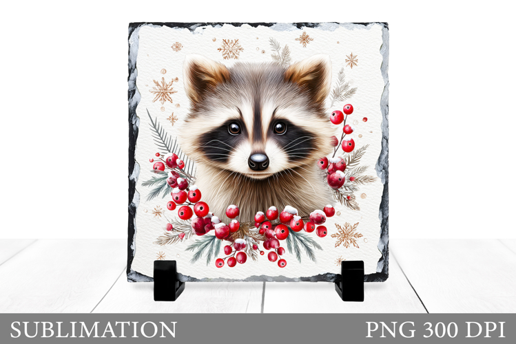 Christmas Raccoon Sublimation. Christmas Raccoon Slate