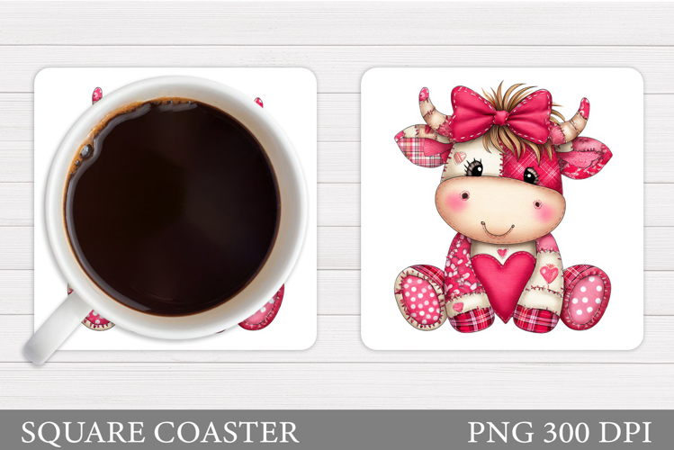 Patchwork Cow Coaster. Valentines Cow Coaster Design