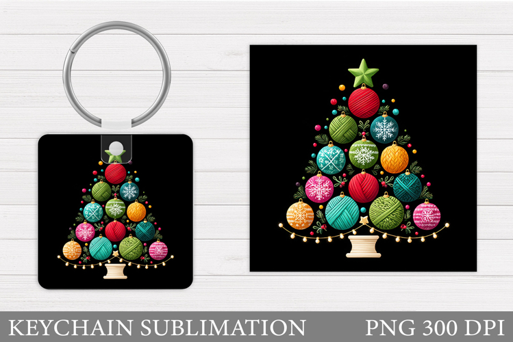 Christmas Tree Keychain. Christmas Round Keychain Design