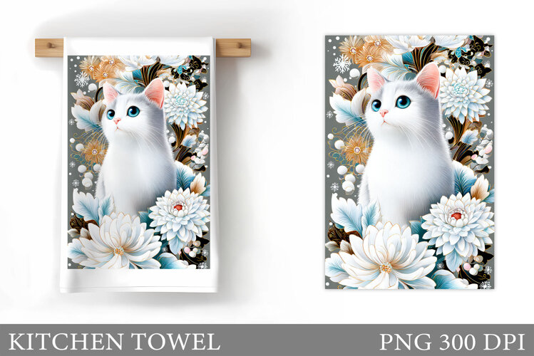 Cat Kitchen Towel Design. Cute Cat Sublimation example image 1