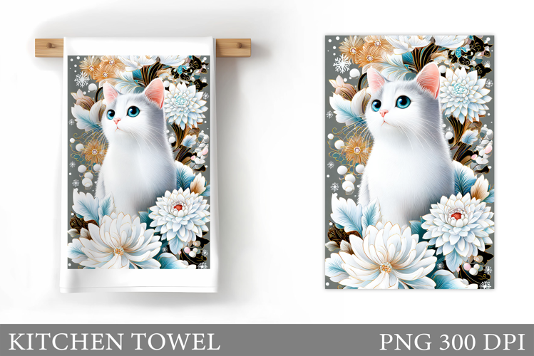 Cat Kitchen Towel Design. Cute Cat Sublimation