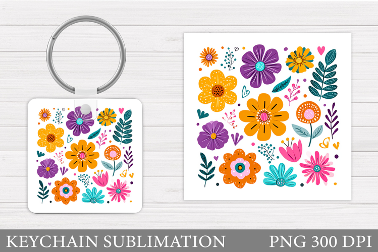Flowers Keychain Design. Floral Keychain Sublimation
